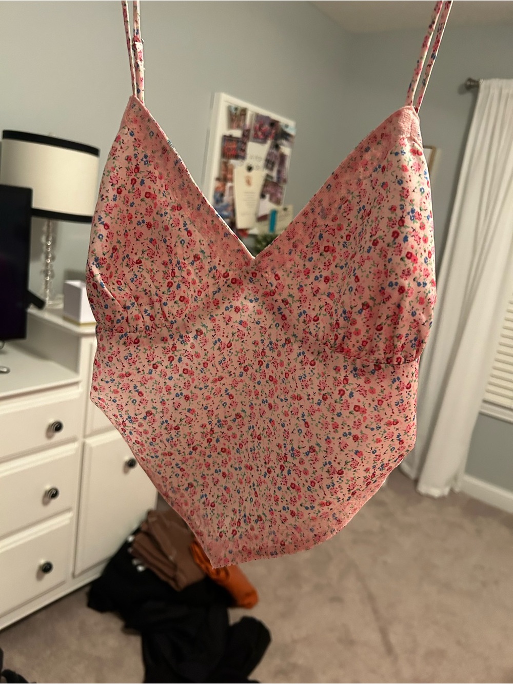 Cotton Candy Pink Floral Cami with Spaghetti Straps